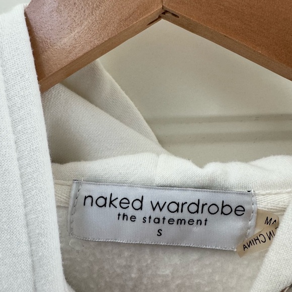 NAKED WARDROBE White Cropped Sweatshirt Hoodie size Small - Picture 5 of 5